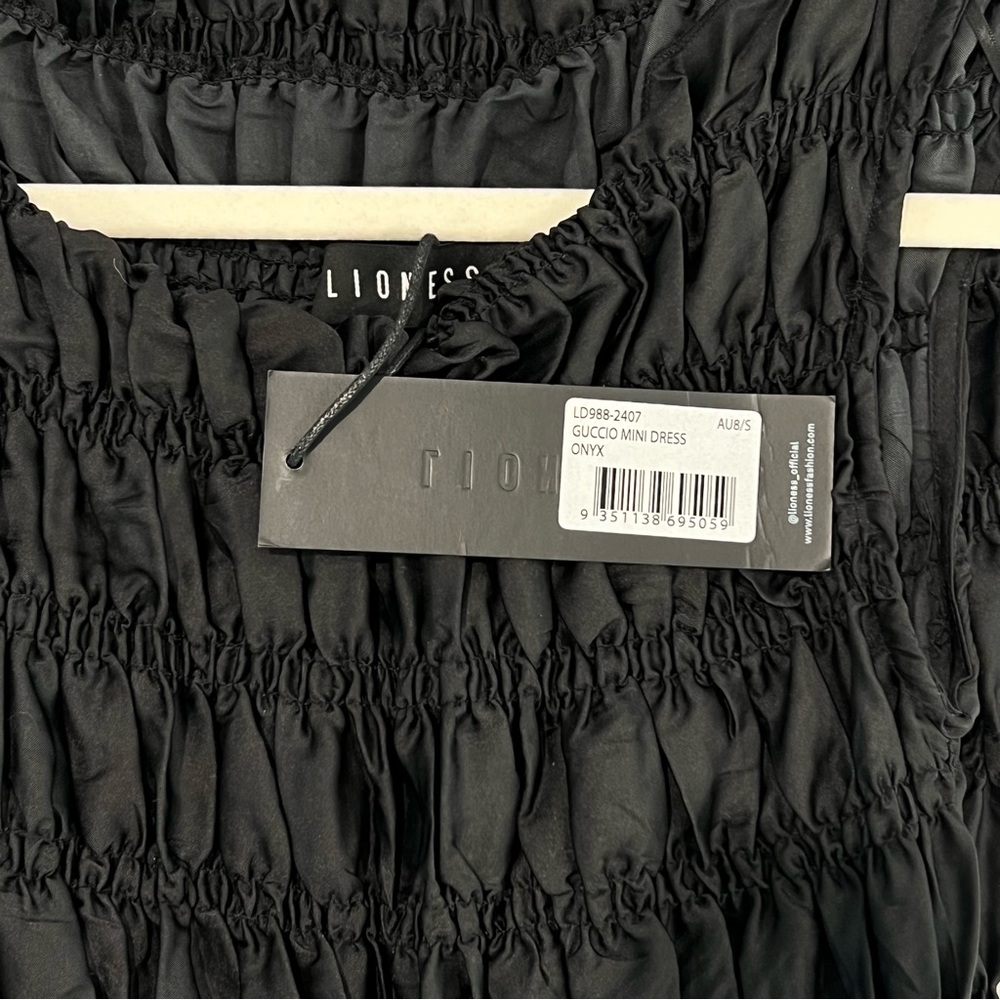 LIONESS NWT Guccio Mini Dress in Onyx Black Small Ruched Stretchy LBD - Picture 6 of 8